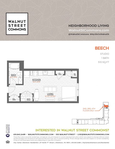 Studio 1 bath Beech at Walnut Street Commons, Allentown, 18101